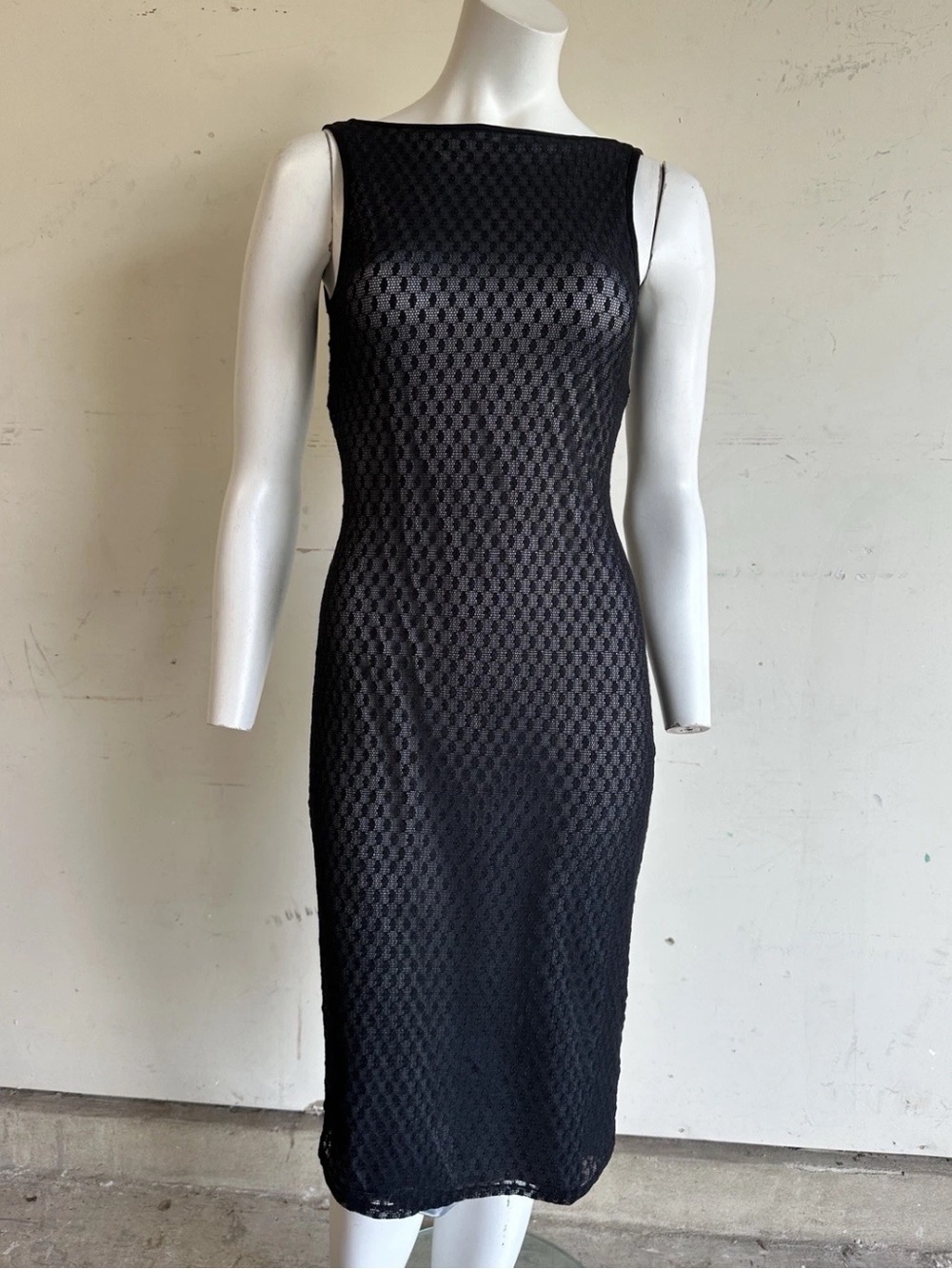 Vintage 90s Y2K Bebe Moda Mesh Black And Silver Dress Minimalistic Goth Grunge